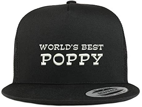 Trendy Apparel Shop Flexfit XXL World's Best Poppy Embroidered 5 Panel Flatbill Trucker Mesh Cap
