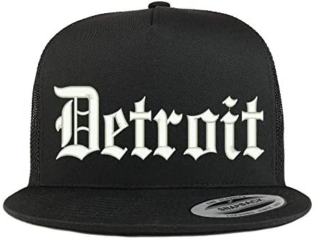 Trendy Apparel Shop Old English Font Detroit City Embroidered 5 Panel Mesh Cap