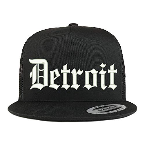Trendy Apparel Shop Old English Font Detroit City Embroidered 5 Panel Mesh Cap