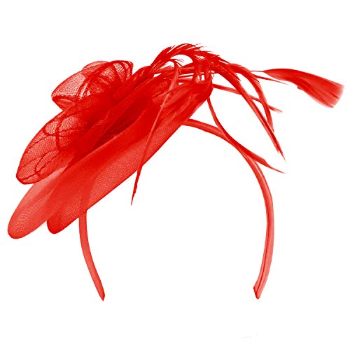 Trendy Apparel Shop Horsehair Rosette Decorative Fascinator with Feather Trim