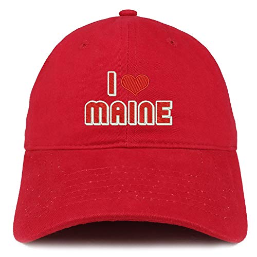 Trendy Apparel Shop I Love Maine Embroidered Soft Crown 100% Brushed Cotton Cap