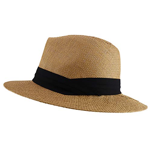 Trendy Apparel Shop Men's Paper Woven Flat Brim Summer Fedora Hat