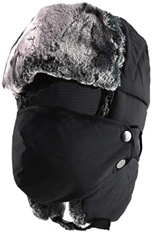 Trendy Apparel Shop Men's Faux Fur Lined Nylon Removable Mouth Guard Trapper Hat