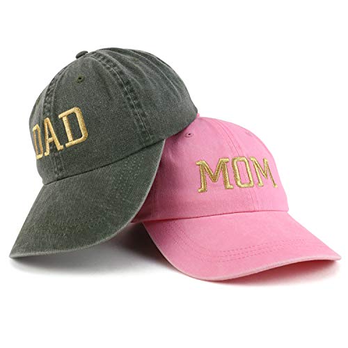 Trendy Apparel Shop Capital Gold Thread Mom and Dad Pigment Dyed 2 Pc Cap Set