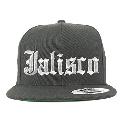 Trendy Apparel Shop Old English Jalisco White Embroidered Flatbill Snapback Baseball Cap