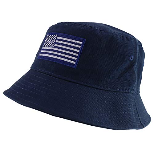 Trendy Apparel Shop US American Flag Embroidered Cotton Bucket Hat