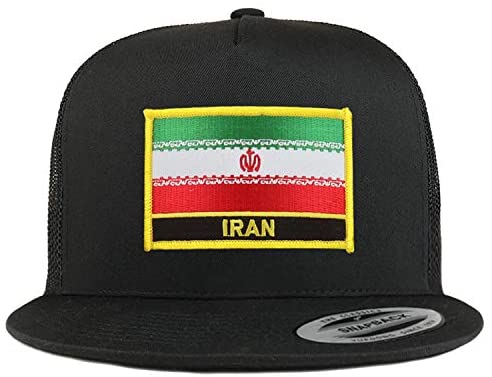 Trendy Apparel Shop Flexfit XXL Iran Flag 5 Panel Flatbill Trucker Mesh Snapback Cap