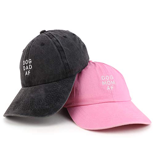 Trendy Apparel Shop Dog Mom and Dad AF Pigment Dyed Couple 2 Pc Cap Set