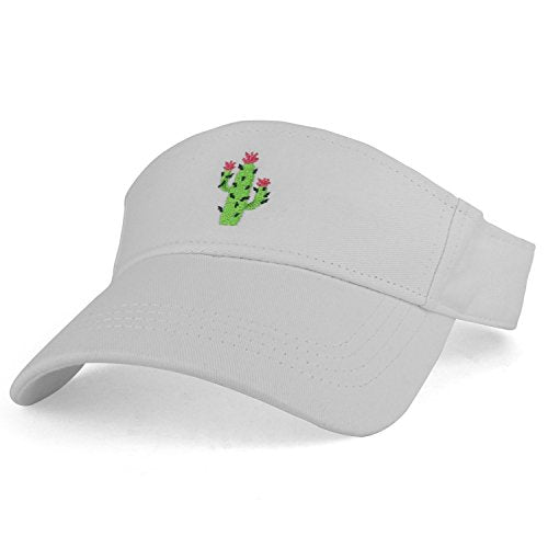 Trendy Apparel Shop Cactus Embroidered 100% Cotton Twill Sun Visor Cap - White