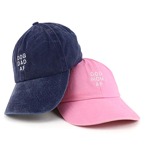 Trendy Apparel Shop Dog Mom and Dad AF Pigment Dyed Couple 2 Pc Cap Set