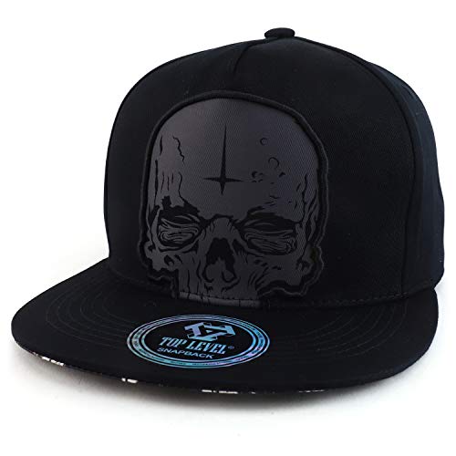Trendy Apparel Shop Scary Skull Printed Flatbill Snapback Baseball Cap