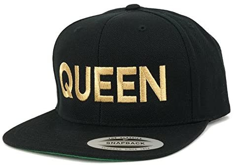 Trendy Apparel Shop Flexfit Queen Metallic Gold Embroidered Flat Bill Snapback Cap