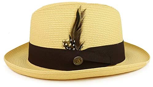 Trendy Apparel Shop Men's Feather Grosgrain hat Band Paper Braid Fedora Hat