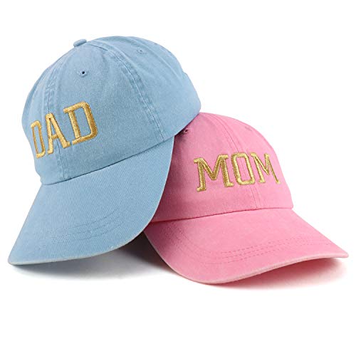 Trendy Apparel Shop Capital Gold Thread Mom and Dad Pigment Dyed 2 Pc Cap Set