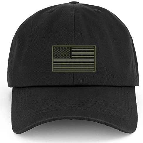 Trendy Apparel Shop XXL USA Olive Flag Embroidered Unstructured Cotton Cap