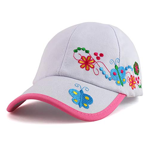 Trendy Apparel Shop Youth Size Girl's Butterfly Flower Embroidery Baseball Cap