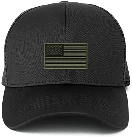 Trendy Apparel Shop XXL USA Olive Flag Embroidered Structured Trucker Mesh Cap