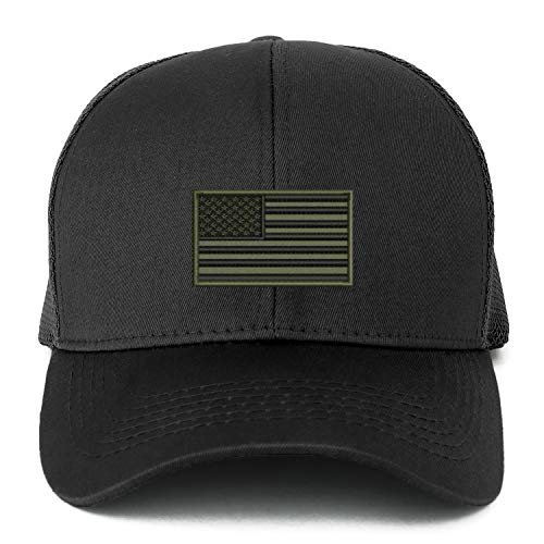Trendy Apparel Shop XXL USA Olive Flag Embroidered Structured Trucker Mesh Cap