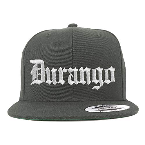 Trendy Apparel Shop Old English Durango White Embroidered Flatbill Snapback Baseball Cap
