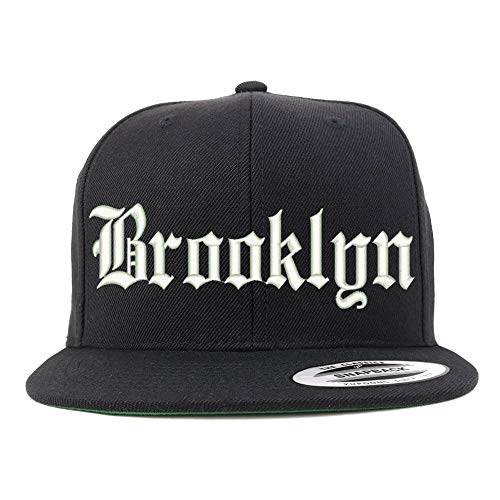 Trendy Apparel Shop Old English Font Brooklyn City Embroidered Flat Bill Cap