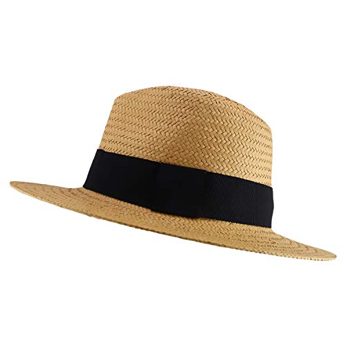 Trendy Apparel Shop Men's Toyo Braid Wide Band Large Brim Fedora Hat
