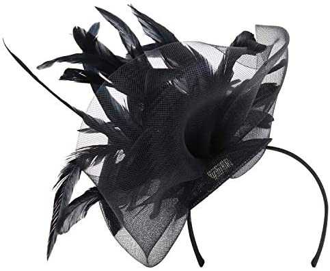 Trendy Apparel Shop Feathers Mesh Net Sinamay Cocktail Party Fascinator Headband