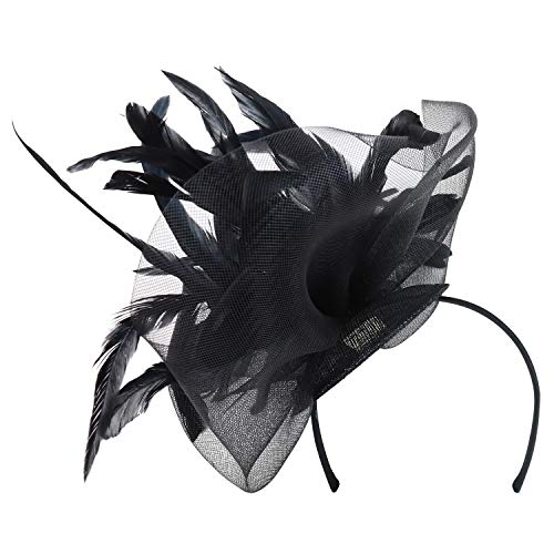 Trendy Apparel Shop Feathers Mesh Net Sinamay Cocktail Party Fascinator Headband