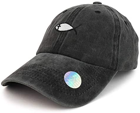 Trendy Apparel Shop Christian Fish Embroidered Soft Crown Washed Cotton Ball Cap