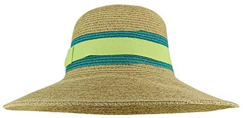 Trendy Apparel Shop UPF 50+ Two Tone Ribbon Hat Band Wide Brim Sun Hat
