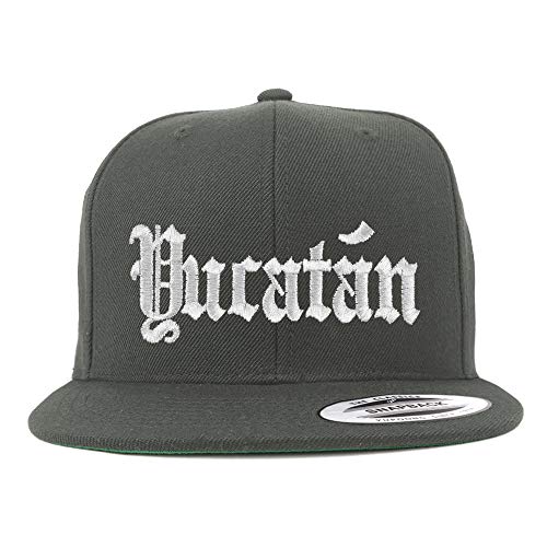 Trendy Apparel Shop Old English Yucatan White Embroidered Flatbill Snapback Baseball Cap