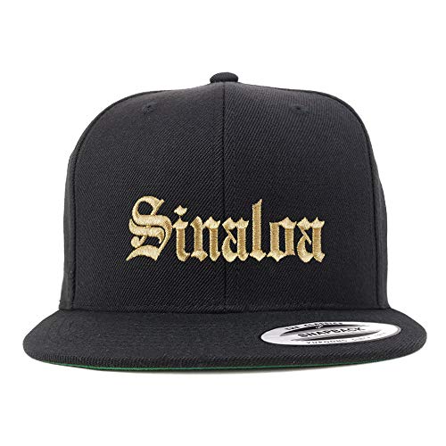 Trendy Apparel Shop Old English Sinaloa Gold Embroidered Flatbill Snapback Baseball Cap