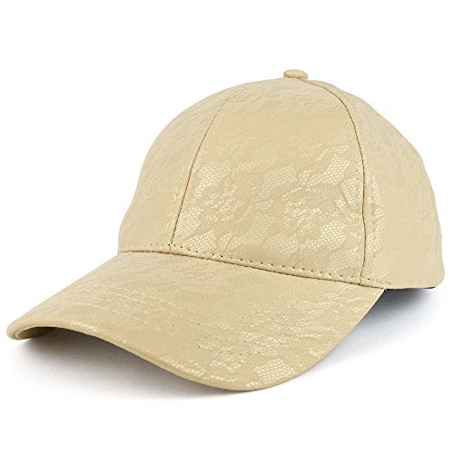 Trendy Apparel Shop Lace Pattern Printed PU Leather Structured Adjustable Baseball Cap