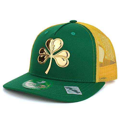 Trendy Apparel Shop High Frequency Three Leaf Clover Irish Mesh Trucker Hat