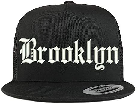 Trendy Apparel Shop Old English Font Brooklyn City Embroidered 5 Panel Mesh Cap