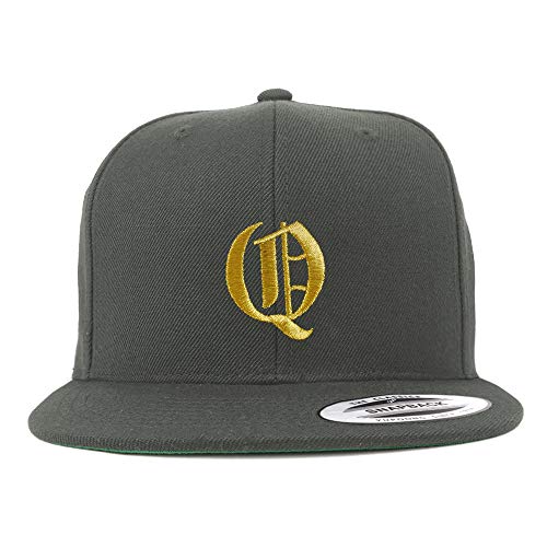 Trendy Apparel Shop Old English Gold Q Embroidered Snapback Flatbill Baseball Cap