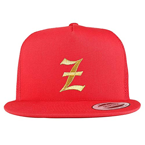 Trendy Apparel Shop Old English Gold Z Embroidered 5 Panel Flatbill Trucker Mesh Cap