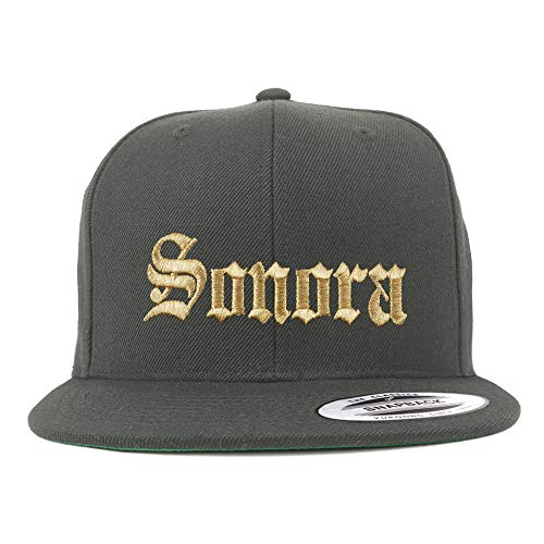 Trendy Apparel Shop Old English Sonora Gold Embroidered Flatbill Snapback Baseball Cap