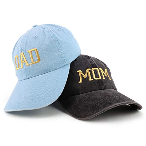 Trendy Apparel Shop Capital Gold Thread Mom and Dad Pigment Dyed 2 Pc Cap Set