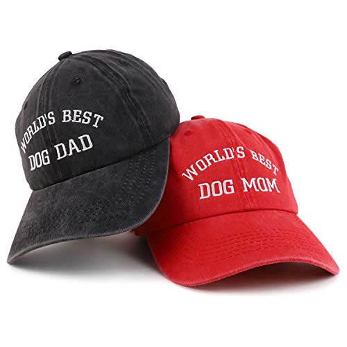 Trendy Apparel Shop World's Best Dog Mom and Dad Ever Pigment Dyed 2 Pc Cap Set
