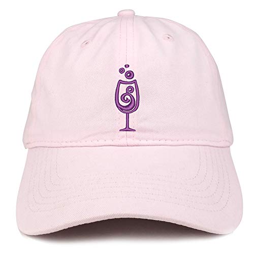 Trendy Apparel Shop Wine Glass Embroidered Soft Crown 100% Brushed Cotton Cap