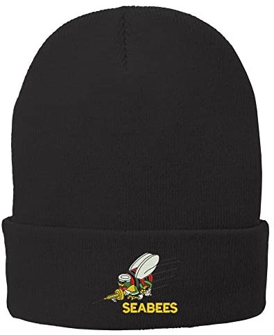 Trendy Apparel Shop US Navy Seabees Embroidered Winter Folded Long Beanie