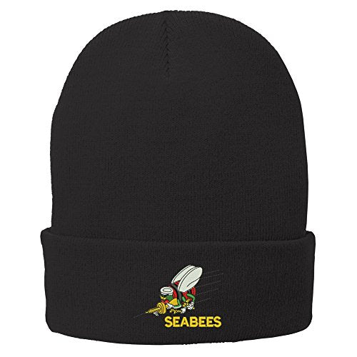 Trendy Apparel Shop US Navy Seabees Embroidered Winter Folded Long Beanie