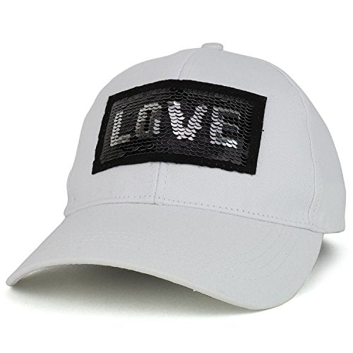 Trendy Apparel Shop Reversible Sequins Love Patch Bling Bling Cotton Baseball Cap