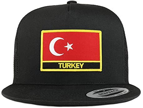 Trendy Apparel Shop Flexfit XXL Turkey Flag 5 Panel Flatbill Trucker Mesh Snapback Cap