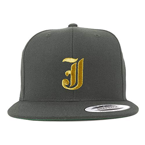 Trendy Apparel Shop Old English Gold J Embroidered Snapback Flatbill Baseball Cap