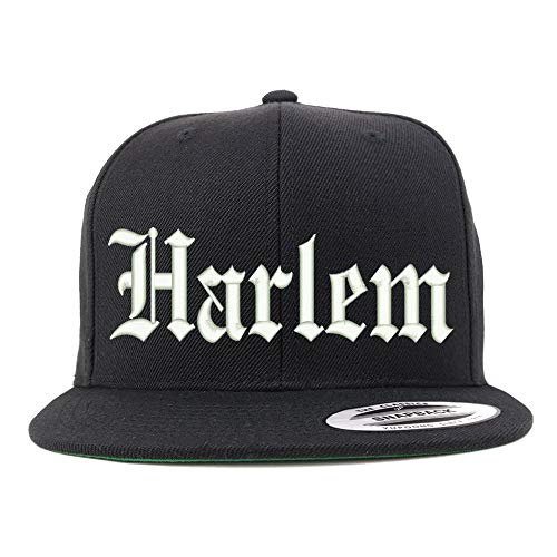 Trendy Apparel Shop Old English Font Harlem City Embroidered Flat Bill Cap