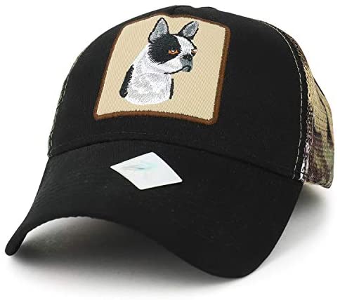 Trendy Apparel Shop Boston Terrier Dog Embroidered Mesh Back Trucker Cap