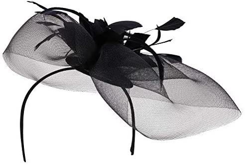 Trendy Apparel Shop Feather Flower Wide Netting Fascinators Headband