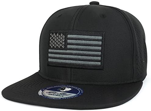 Trendy Apparel Shop USA American Flag Embroidered Flat Bill Punching Mesh Snapback Cap