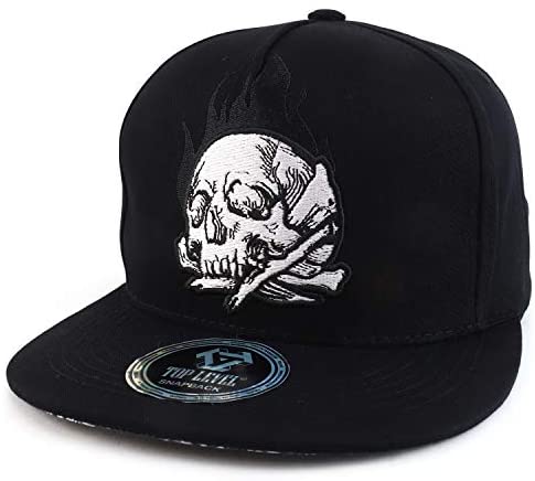 Trendy Apparel Shop Crossbone Skull Fire Embroidered Snapback Baseball Cap